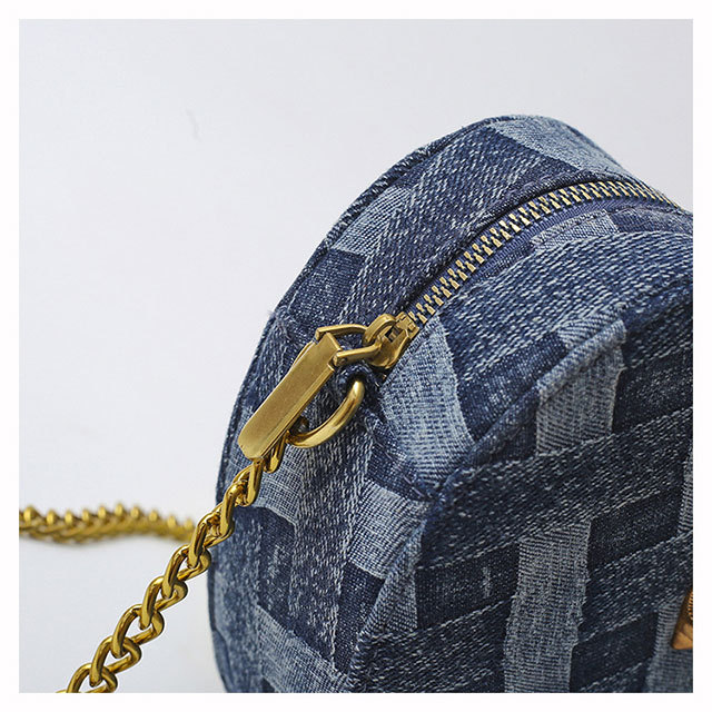 Denim Heart Shaped Chains Crossbody Bag