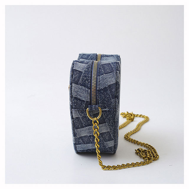 Denim Heart Shaped Chains Crossbody Bag