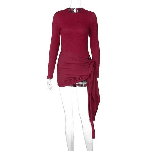 Long Sleeve Lace Teddies Top Ruched Skirt Set