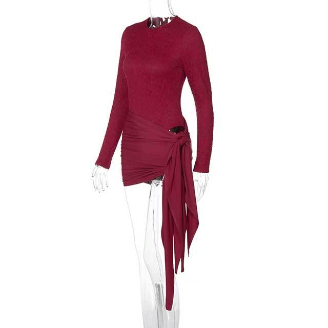 Long Sleeve Lace Teddies Top Ruched Skirt Set