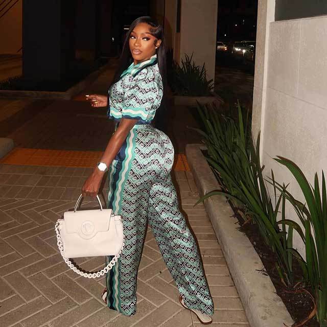 Printed Fashion Blouse Shirt 2 Pieces Pant Set