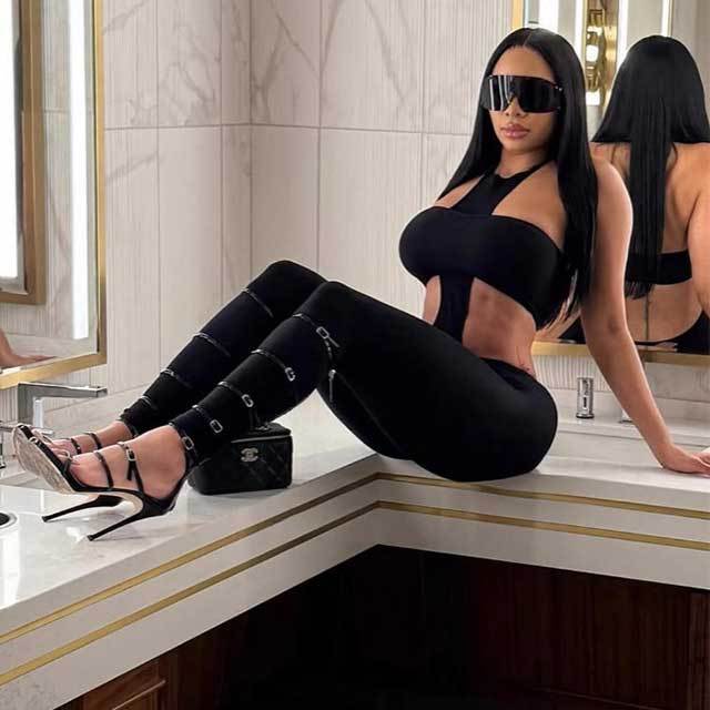 Solid Color Halter Neck Tube Top Tight Pant Set