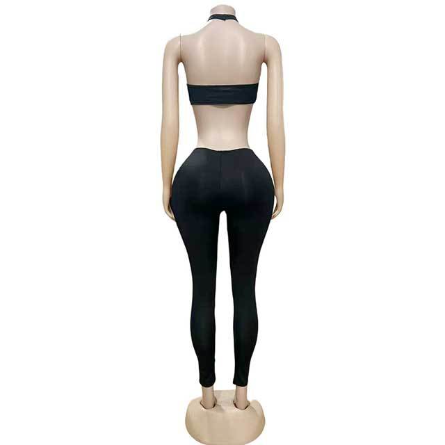 Solid Color Halter Neck Tube Top Tight Pant Set