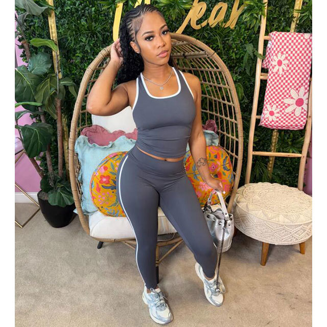 Contrast Color Yoga Wear Tight Legging Set