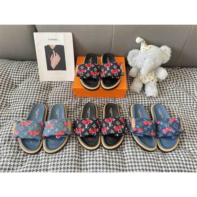 Fashion Cherry Print Velcro Flat Slides
