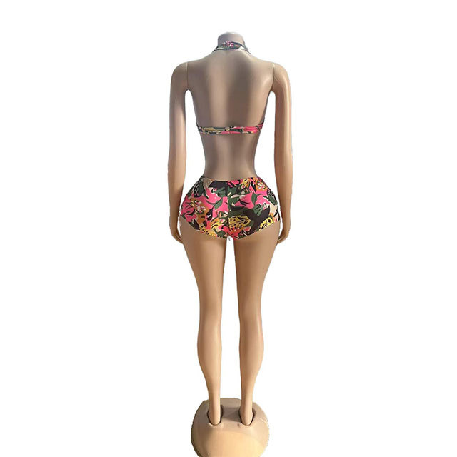 Floral Printed Halter Neck Crop Top Mini Short Set