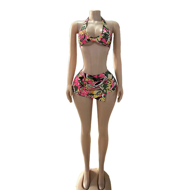Floral Printed Halter Neck Crop Top Mini Short Set