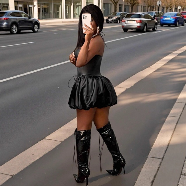 Hollow Out Laced Up Pu Leather Dress