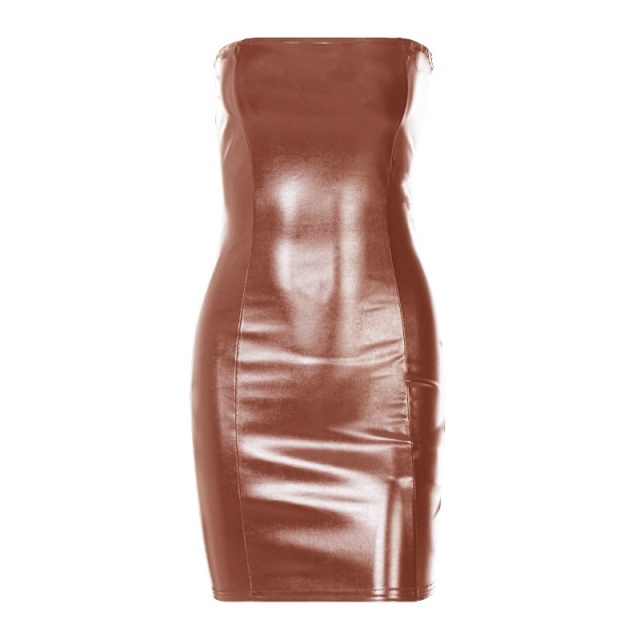PU Leather Off Shouler Tube Top Tight Dress