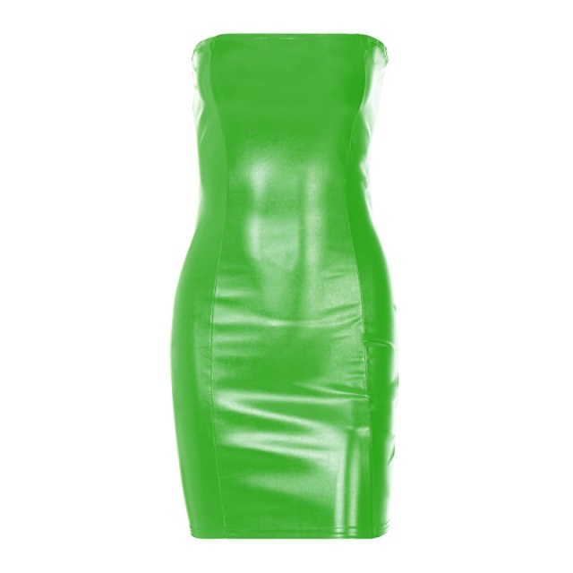 PU Leather Off Shouler Tube Top Tight Dress