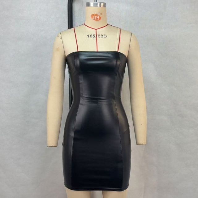 PU Leather Off Shouler Tube Top Tight Dress