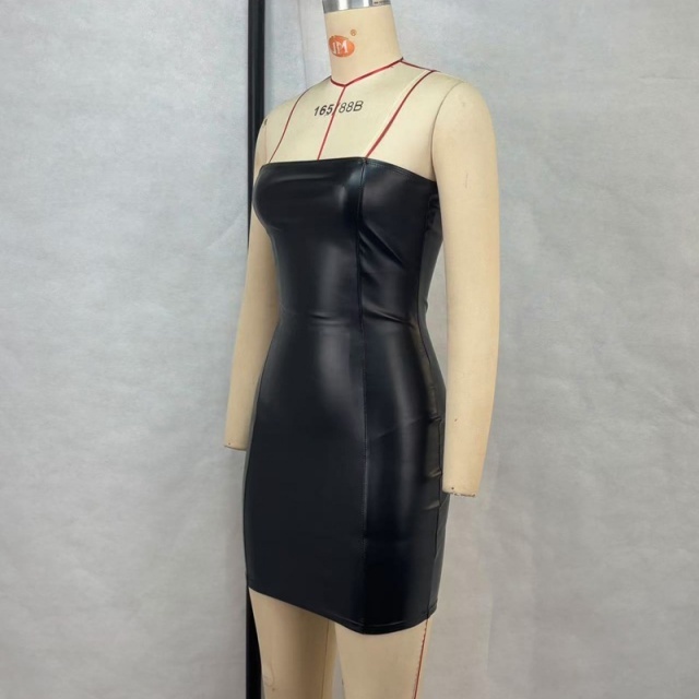 PU Leather Off Shouler Tube Top Tight Dress