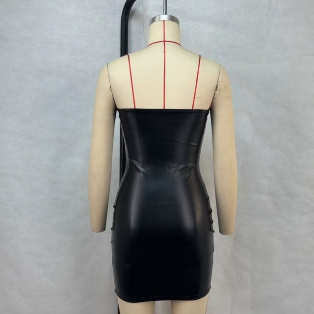 PU Leather Off Shouler Tube Top Tight Dress