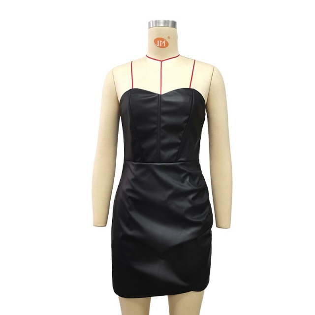 Solid Color Tube Top Corset Design Ruched PU Dress