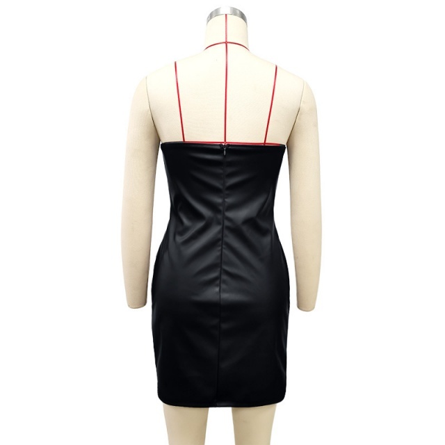 Solid Color Tube Top Corset Design Ruched PU Dress