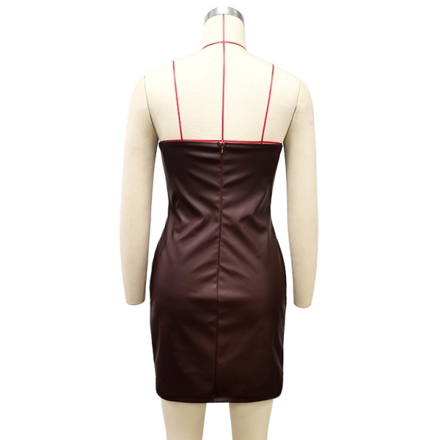 Solid Color Tube Top Corset Design Ruched PU Dress
