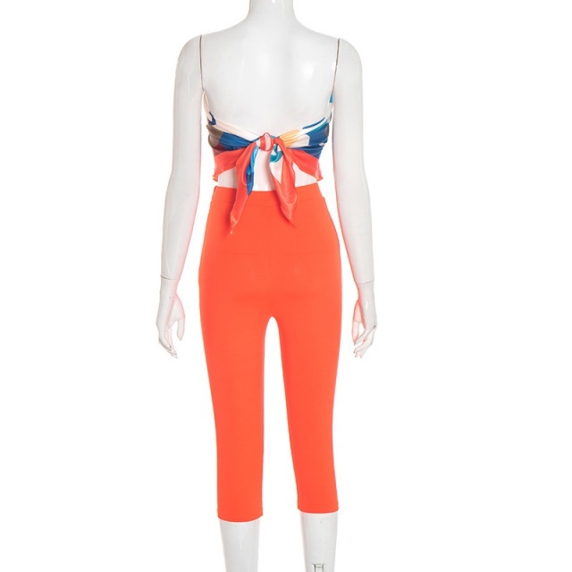 Printed Tie-up Tube Top Cropped Pant Set 2 Pieces