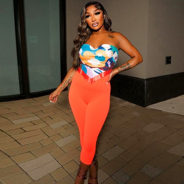 Printed Tie-up Tube Top Cropped Pant Set 2 Pieces