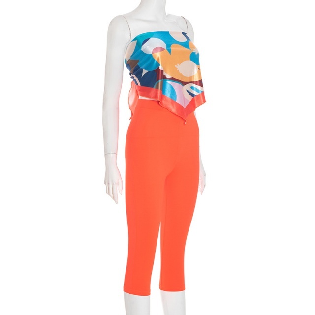 Printed Tie-up Tube Top Cropped Pant Set 2 Pieces