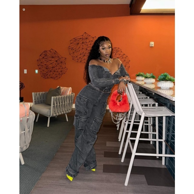 Buttons Down Tube Top Washed Denim Jumpsuit