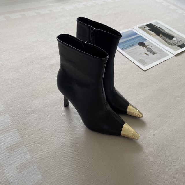 Sexy Pointed Toe Leather Short Boots
