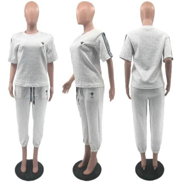 Embroidery Jacquard Short Sleeve Tracksuit Set
