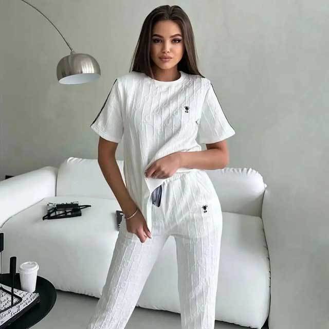 Embroidery Jacquard Short Sleeve Tracksuit Set