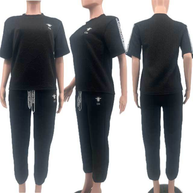 Embroidery Jacquard Short Sleeve Tracksuit Set