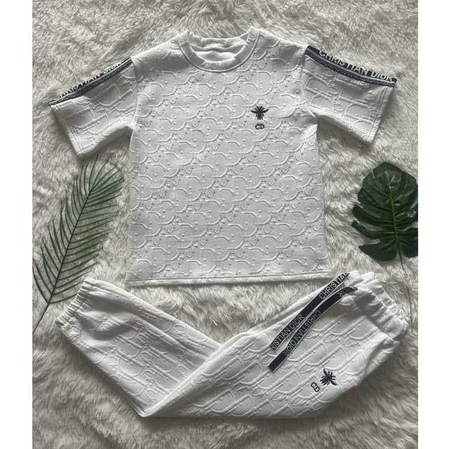 Embroidery Jacquard Short Sleeve Tracksuit Set