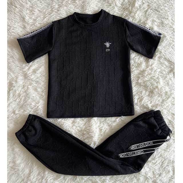 Embroidery Jacquard Short Sleeve Tracksuit Set