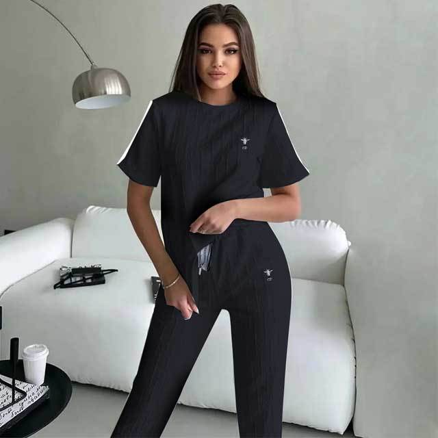 Embroidery Jacquard Short Sleeve Tracksuit Set