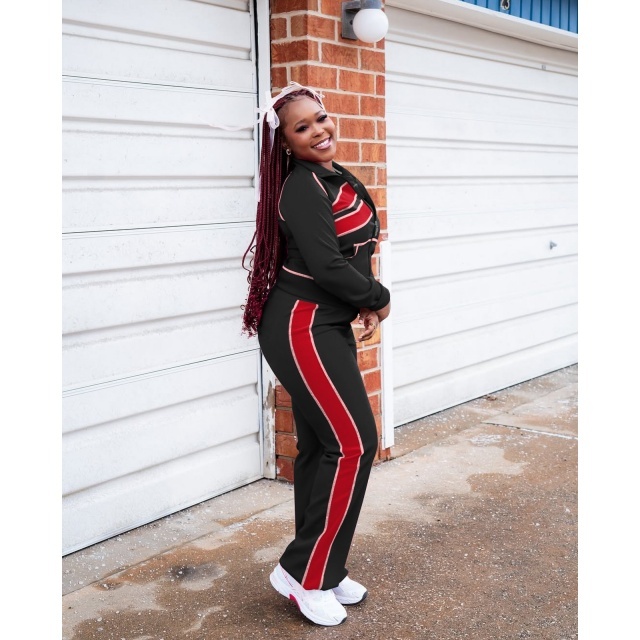 Color Block Casual Style Two Pieces Pant Set