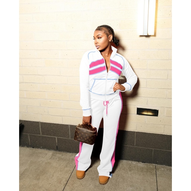 Color Block Casual Style Two Pieces Pant Set