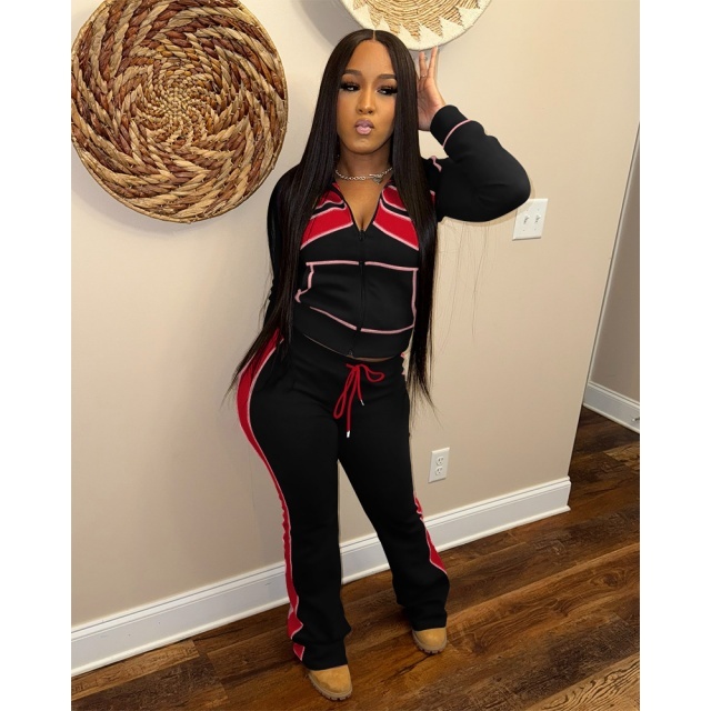 Color Block Casual Style Two Pieces Pant Set