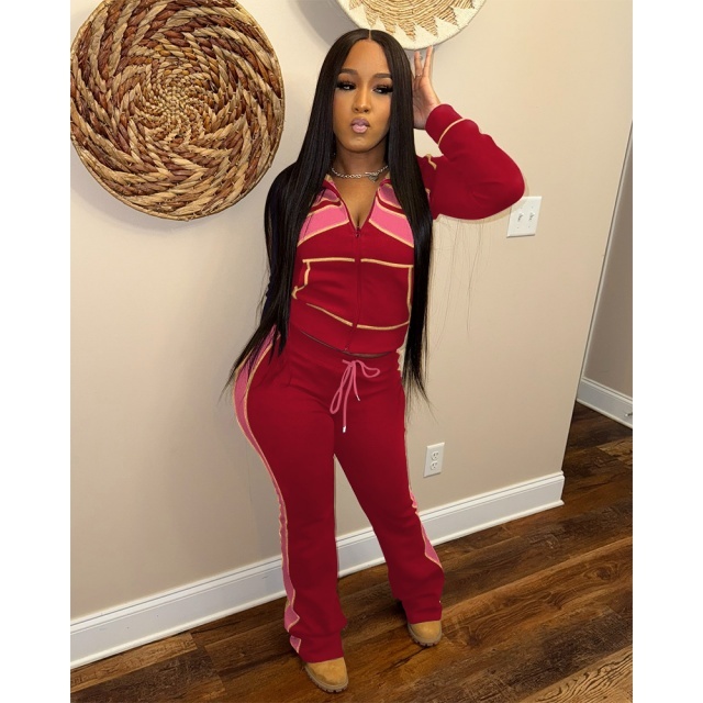 Color Block Casual Style Two Pieces Pant Set