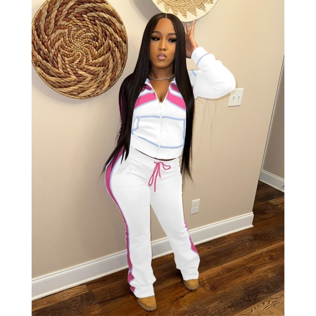 Color Block Casual Style Two Pieces Pant Set