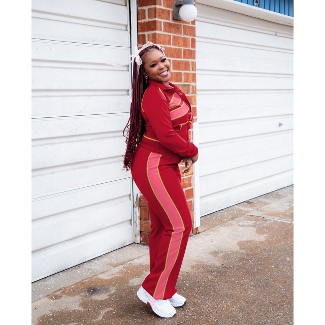 Color Block Casual Style Two Pieces Pant Set