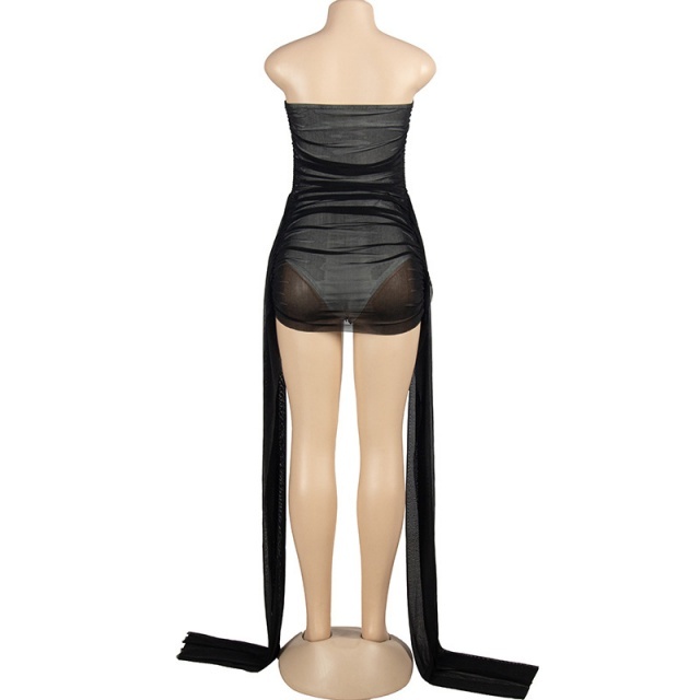 Off Shoulder Tube Top Ribbon Slim Mini Dress