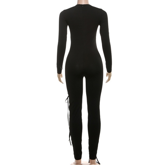 Long Sleeve Hollow Out Laced Up Jumpsuit