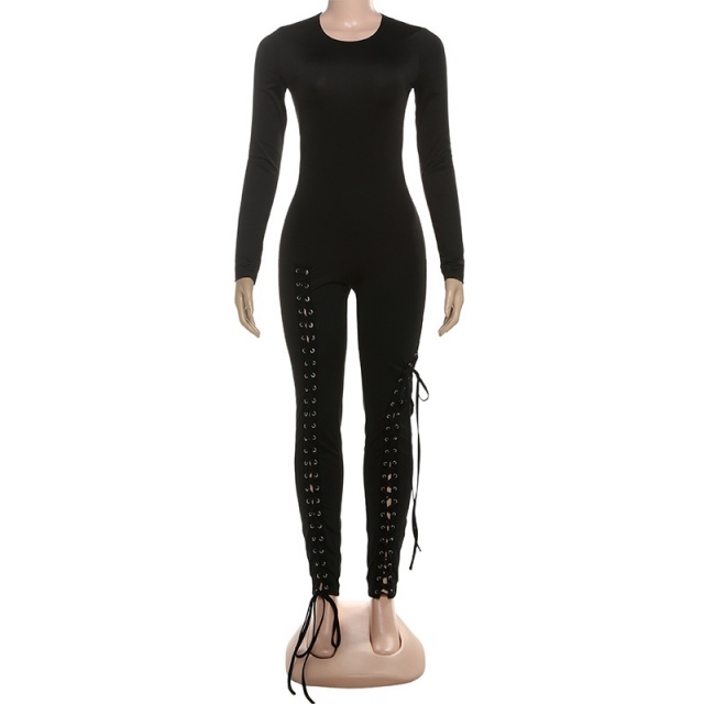 Long Sleeve Hollow Out Laced Up Jumpsuit