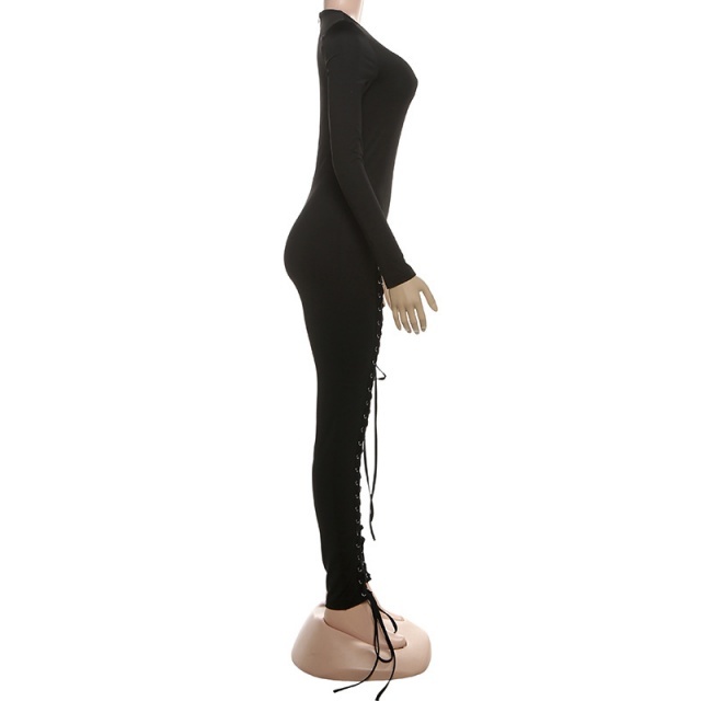 Long Sleeve Hollow Out Laced Up Jumpsuit