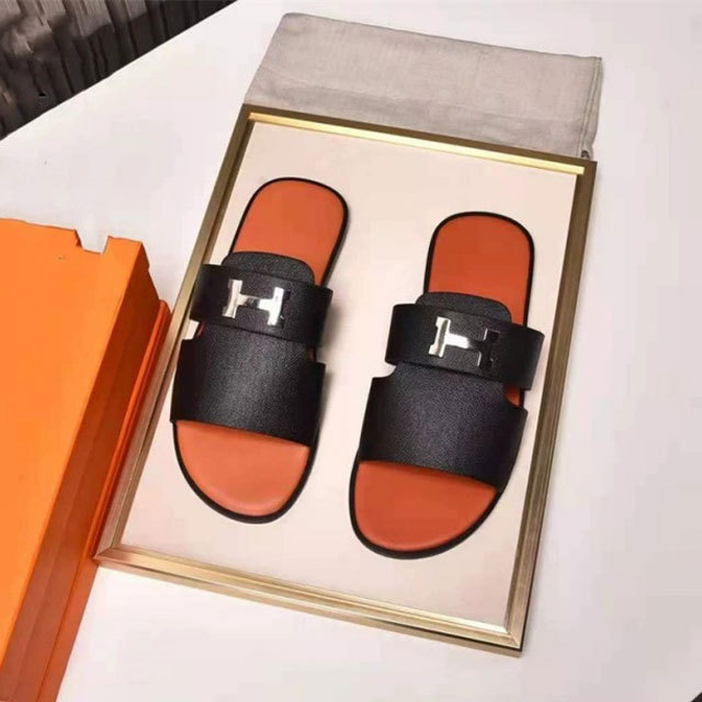 Metal Logo Luxury Fashion Men Slipper