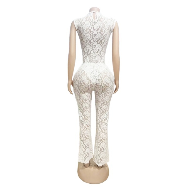 See Through Lace Teddies Top Flare Pant Set