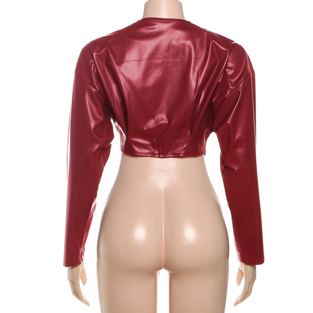 Solid Color PU Leather Slim Jacket