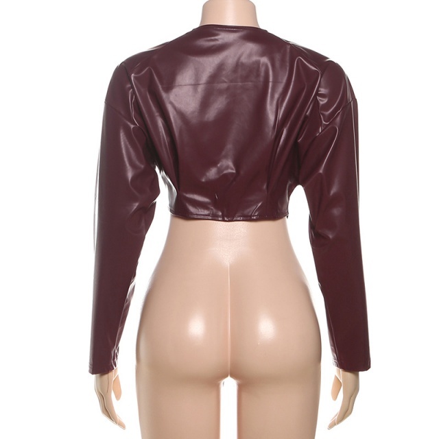 PU Leather Patchwork Furry Short Jacket Coat