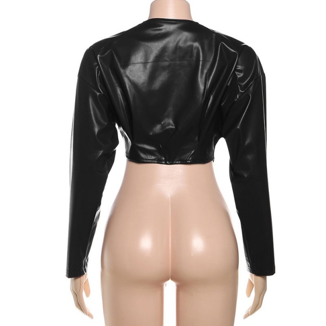 PU Leather Patchwork Furry Short Jacket Coat