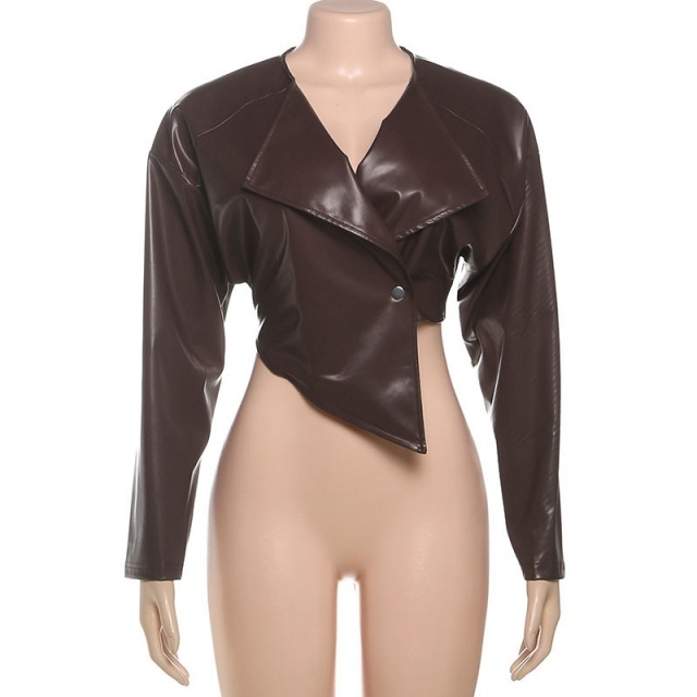 Solid Color PU Leather Slim Jacket