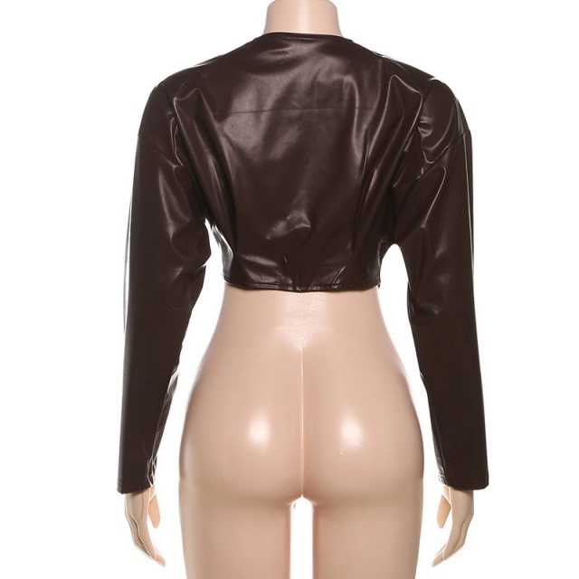 Solid Color PU Leather Slim Jacket