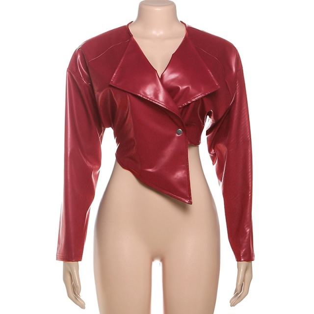 Solid Color PU Leather Slim Jacket