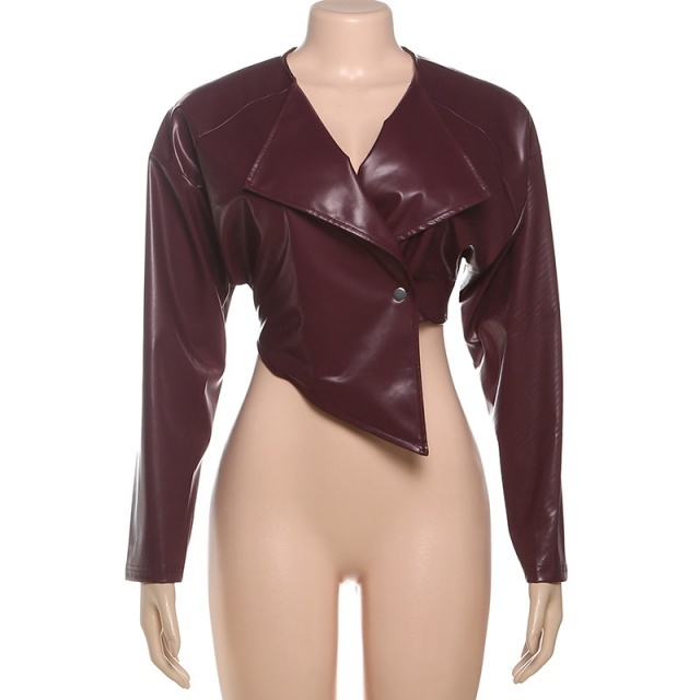 PU Leather Patchwork Furry Short Jacket Coat